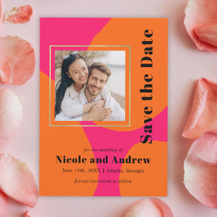 Modern Hot Pink and Orange Wedding Save the Date