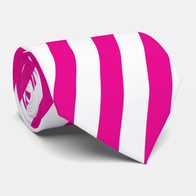 Modern Hot Pink and White Diagonal Stripe Tie (Rolled)