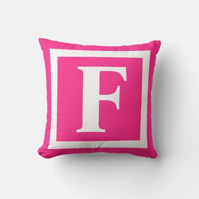 Modern Hot Pink And White Monogram Initial Cushion (Front)