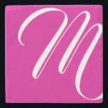 Modern Hot Pink And White Script Monogram Stone Coaster<br><div class="desc">This stone coaster features modern and minimalist script white custom monogram on hot pink background.</div>