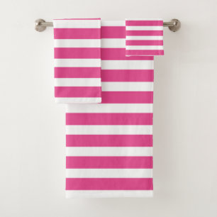 Modern Hot Pink and White Stripes  Bath Towel Set