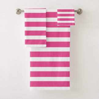 Modern Hot Pink and White Stripes  Bath Towel Set