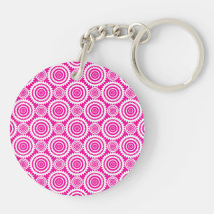 Modern Hot Pink and White Stylish Circles Pattern Key Ring