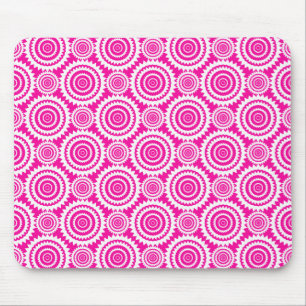 Modern Hot Pink and White Stylish Circles Pattern Mouse Pad