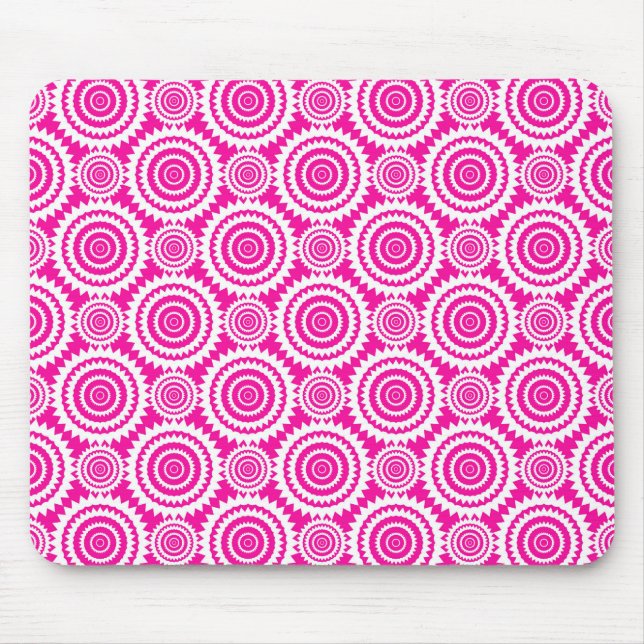 Modern Hot Pink and White Stylish Circles Pattern Mouse Pad (Front)