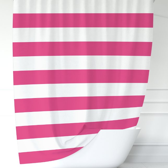 Modern Hot Pink and White Wide Stripes Shower Curtain (Creator Uploaded)
