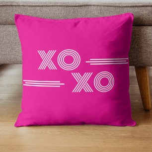 Modern Hot Pink and White XOXO Valentine Cushion