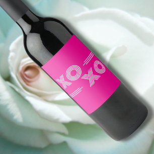 Modern Hot Pink and White XOXO Valentine Wine Label