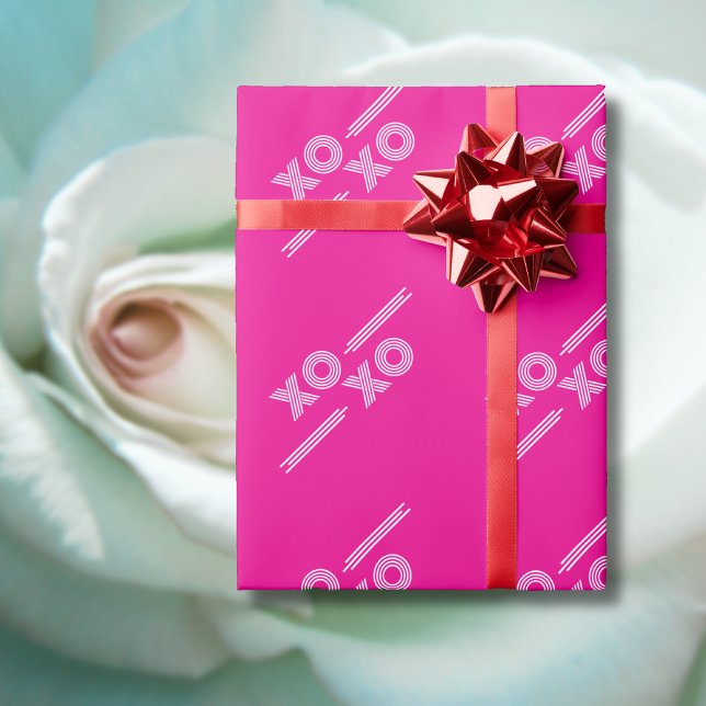 Modern Hot Pink and White XOXO Valentine Wrapping Paper (Creator Uploaded)