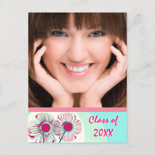 Modern Hot Pink  Aqua Graduation Open House Invite