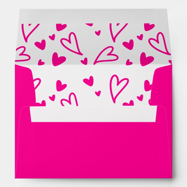 Modern Hot Pink Barbiecore Hearts Trendy Party Envelope (Back (Bottom))