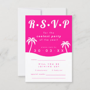 Modern Hot Pink Beach Wedding RSVP Invitation