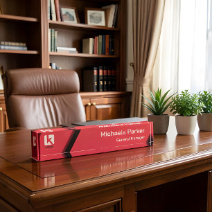 Modern Hot Pink Black Custom Logo Office Nameplate