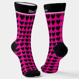 Modern Hot Pink Black Little Hearts Personalised Socks