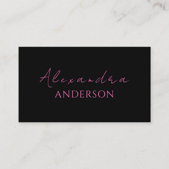 Modern Hot Pink Black Minimalist Trendy Business Card (Front)