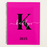 Modern Hot Pink Black Script Monogram Planner<br><div class="desc">This simple, elegant hot pink 8.5 x 11 soft planner with your first name in a trendy script font in white typed over your first initial in a modern cap font in black is perfect for you. It's stylish and trendy and yet very classic. It will make keeping appointments, meetings,...</div>