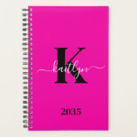 Modern Hot Pink Black Script Monogram Planner<br><div class="desc">This simple, elegant hot pink 5.5 x 8.5 soft planner with your first name in a trendy script font in white typed over your first initial in a modern cap font in black is perfect for you. It's stylish and trendy and yet very classic. It will make keeping appointments, meetings,...</div>
