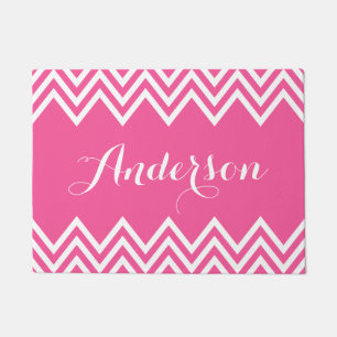 Modern Hot Pink Chevron Custom Monogram Doormat