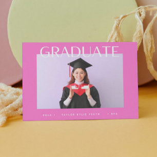 modern hot pink college senior photo graduate announcement
