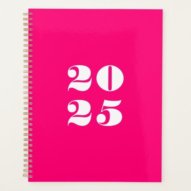 Modern hot pink custom year stylish typography planner (Front)