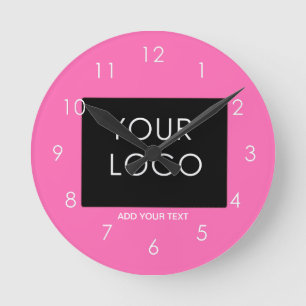 Modern Hot Pink Customisable Business Add Logo Round Clock