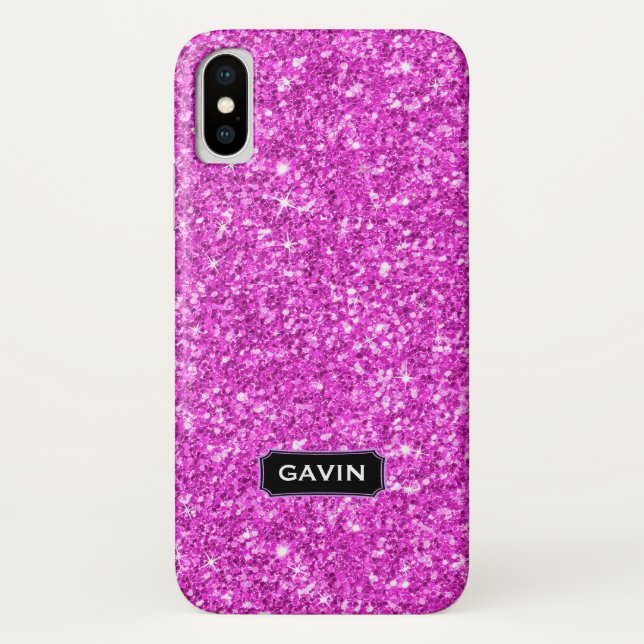 Modern Hot Pink Faux Glitter Monogram Case-Mate iPhone Case (Back)