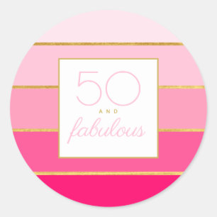 Modern Hot Pink & Gold 50 and fabulous birthday Classic Round Sticker