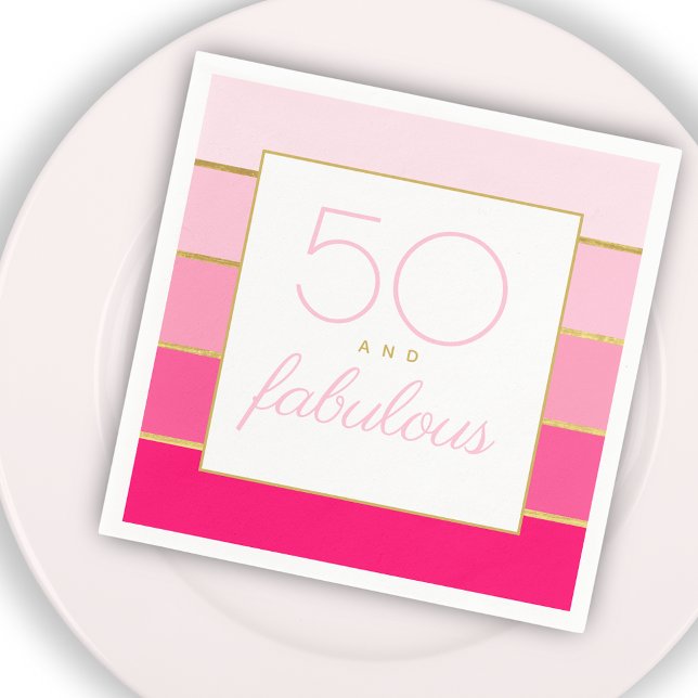 Modern Hot Pink & Gold 50 and fabulous birthday Napkin (Creator Uploaded)