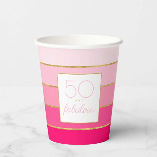 Modern Hot Pink & Gold 50 and fabulous birthday Paper Cups (Back)