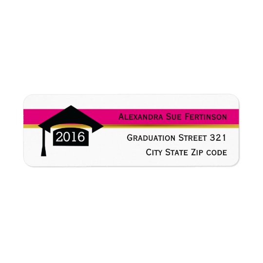 Modern hot pink graduation 2016 cap black, white return address label