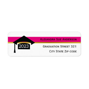 Modern hot pink graduation 2021 cap black, white return address label