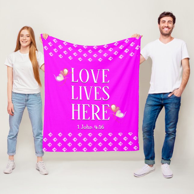 Modern HOT PINK | LOVE LIVES HERE Customisable Fleece Blanket (In Situ)