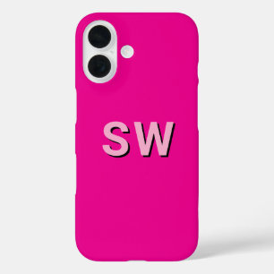 Modern hot pink monogrammed iPhone 16 case