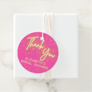 Modern Hot Pink Neon Glow Glitter Thank You Script Favour Tags