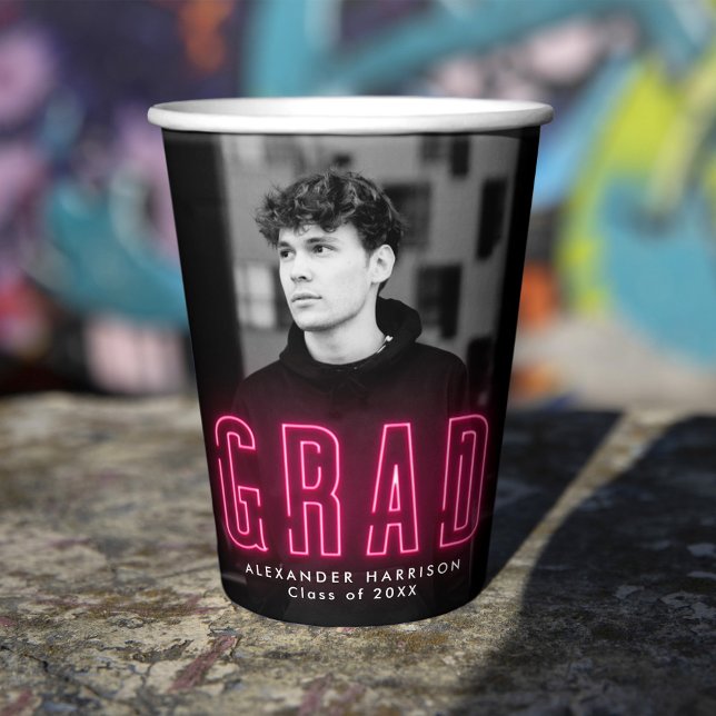 Modern Hot Pink Neon Graduation Paper Cups (Creator Uploaded)