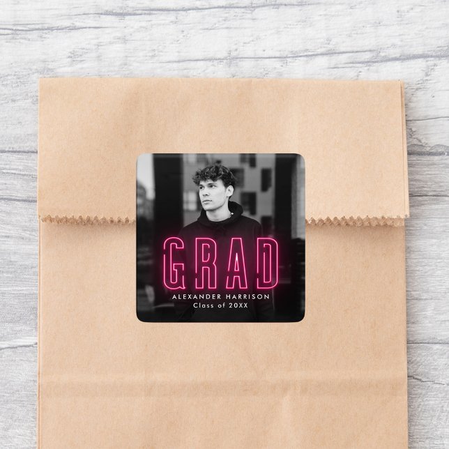 Modern Hot Pink Neon Graduation Square Sticker (Creator Uploaded)