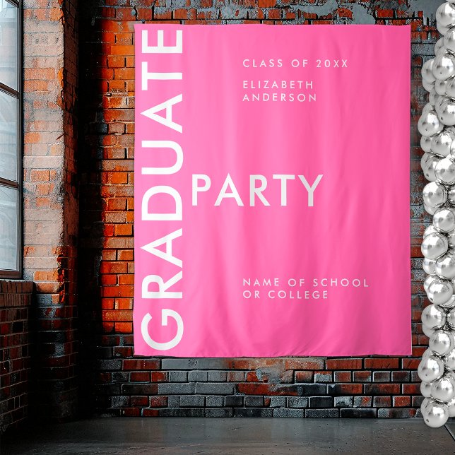 Modern Hot Pink Personalise Graduation Backdrop Tapestry (Creator Uploaded)