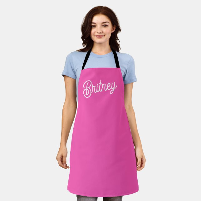 Modern Hot Pink  Personalised Monogram and Name  Apron (Worn)