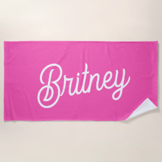 Modern Hot Pink Personalised Monogram and Name Beach Towel