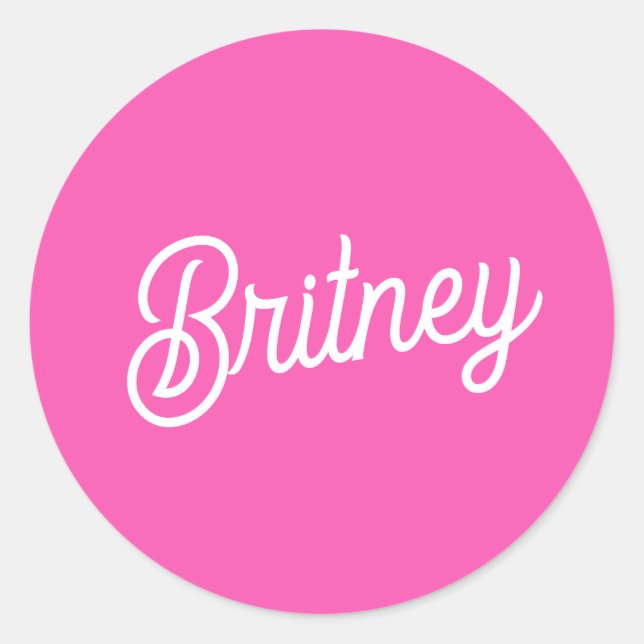 Modern Hot Pink  Personalised Monogram and Name  Classic Round Sticker (Front)
