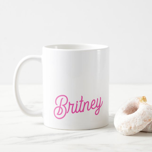 Modern Hot Pink  Personalised Monogram and Name  Coffee Mug (With Donut)