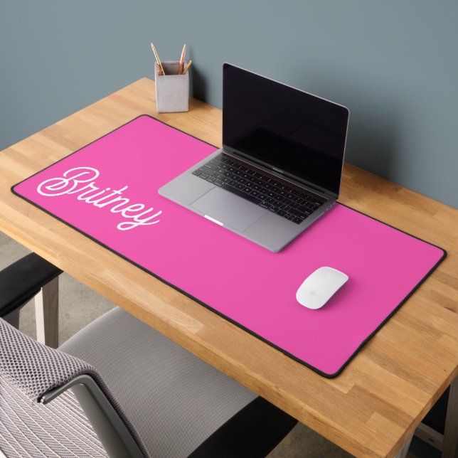 Modern Hot Pink  Personalised Monogram and Name  Desk Mat (Office 2)