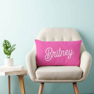 Modern Hot Pink Personalised Monogram and Name Lumbar Cushion
