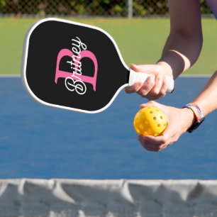 Modern Hot Pink Personalised Monogram and Name Pickleball Paddle
