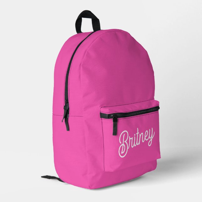 Modern Hot Pink  Personalised Monogram and Name  Printed Backpack (Back Corner Left)