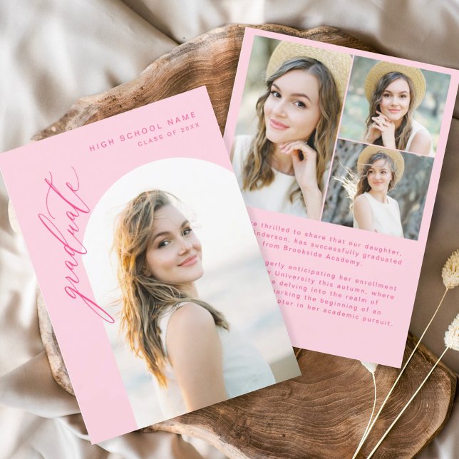 Modern Hot Pink Photo Graduation Graduate Announcement (Creator Uploaded)