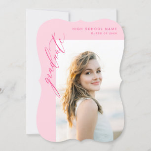 Modern Hot Pink Photo Graduation Party Invitation