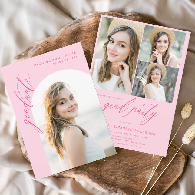 Modern Hot Pink Photo Graduation Party Invitation (Creator Uploaded)