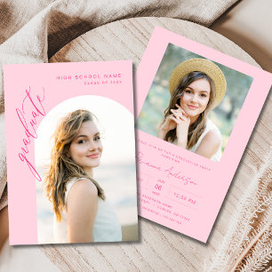 Modern Hot Pink Photo Graduation Party Invitation