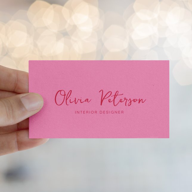 Modern Hot Pink Red Calligraphy  Business Card (Creator Uploaded)
